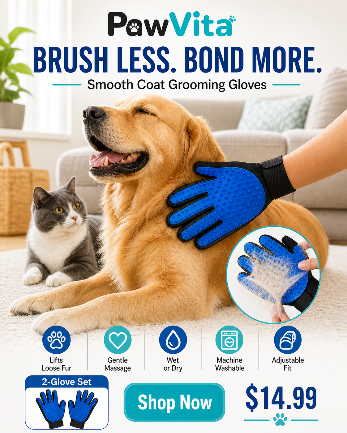 PawVita Smooth Coat grooming glove product photo